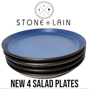 NEW Stone Lain 4 Piece Stoneware Salad Plate Replacement Set Blue and Black 7.5"